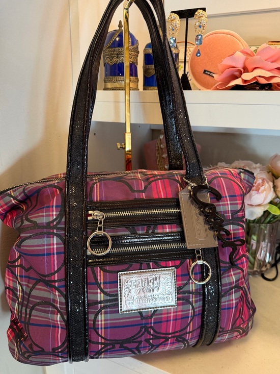 Coach Handbags - Coach Poppy 2009 colorful EUC PLAID POPPY Pink Black Purple Shoulder Bag 2 Tags